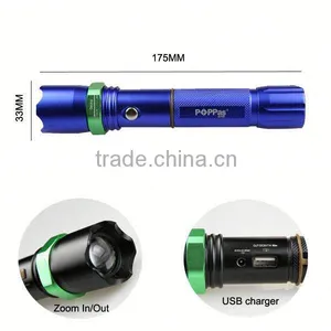 POPPAS 809B 3W Brightest XPE R2 Zoomable USB Power Bank Waterproof Rechargeable Bright Police Flashlight thumbnail-2