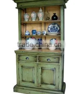 Kitchen 2Drawers Cabinet Green, White Distressed thumbnail-1