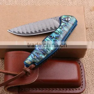 OEM Damascus Pocket Knife Application and Abalone Handle Knife thumbnail-6
