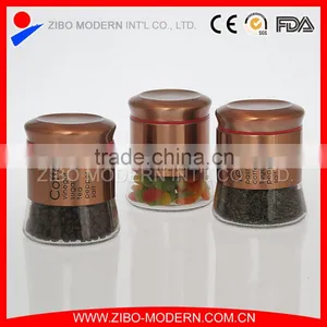 Set of 3pc Metalic Golden Finish Glass Canisters thumbnail-1
