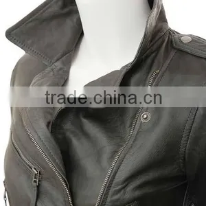 Women Leather Jackets With Flap Collar thumbnail-2