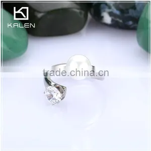 Cheap Hot Sale Low Price Girls Rhinestone and Pearl Stainless Steel Rings From China thumbnail-2