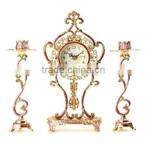 Metal Table Clock Desk Fashion Wall Clocks With Candlesticks thumbnail-1