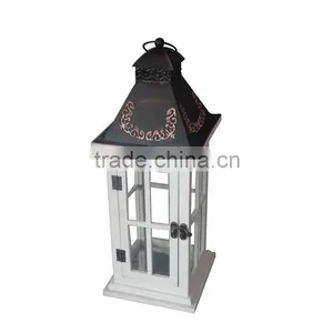 Handmade Wooden White Metal Lantern thumbnail-2