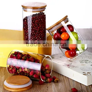 Wholesale Heat Borosilicate Kitchen Glass Jars With Wooden Lid QM3370 thumbnail-2