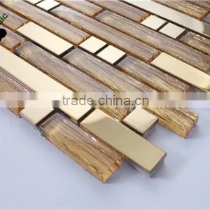 SMJ01 Wall Decorative Frosted Mosaic Glass Mosaic Tile Strips Gold Color Mosaic thumbnail-4