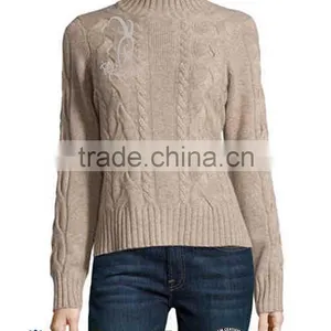 New Faashion Turtleneck Women Pure Cashmere Cable Knit Sweater thumbnail-1