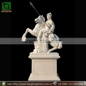 White Marble Stone Garden Knight With Horse Statue thumbnail-1