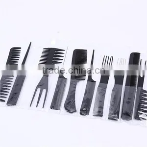 10pcs Professional Salon Hair Styling Hairdressing Black Plastic BarbersBrush Combs Set Hair Comb Set,Good for Barber thumbnail-1