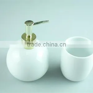 White Ceramic Bathroom Accessories Set 2 / Lotion Dispenser & Tumbler With Color Gift Box thumbnail-5
