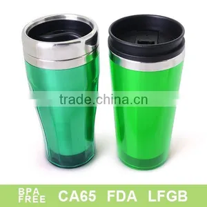 16oz Double Wall Reusable Plastic Coffee Mug With Lid thumbnail-1