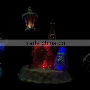 Led Acrylic Christmas Snow Church With Snowman and Tree thumbnail-5