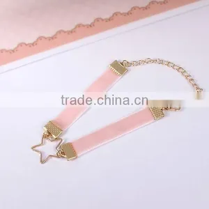 Gold Hollow Star Charm Silk Ribbon Bracelet thumbnail-4