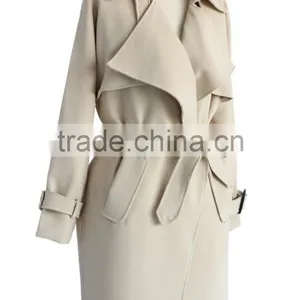 Beige /Grey/Indigo Blue Color Open Front Design Full Lined Long Jacket,beautiful Women Belted Textured Trench Jacket Coat thumbnail-4