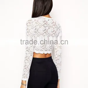 Hot Sale Cropped Top With Long Sleeves In All Over Lace thumbnail-3