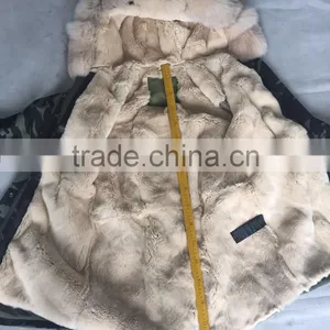 CX-G-P-08D Fashion Parka Jacket Real Rex Rabbit Fur Jacket With Fox Collar thumbnail-5
