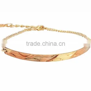 Three Tone Plated Bangle Bracelet With Extension Link Chain thumbnail-1