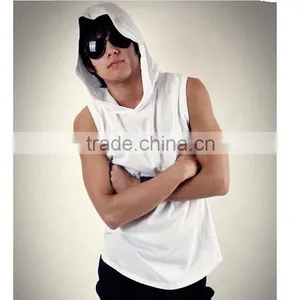 Hot Sale Custom 100% Cotton Sleeveless Plain White Pullover Hoodie thumbnail-1