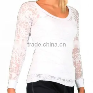 Ladies White Long Sleeve Burn-Out T-Shirt thumbnail-1