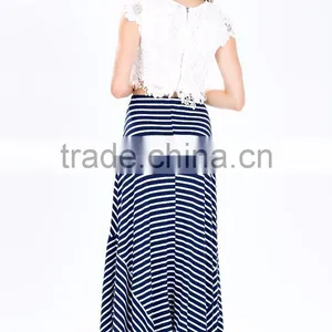 2015 Wholesale Fashion Design Women Stripe Long Skirt Asymmetrical High Waist Maxi Long Skirt for Women thumbnail-5