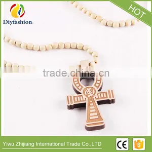 Wooden Hip Hop Cross Pendant With Rosary Beads Chain Men's Jewelry thumbnail-1
