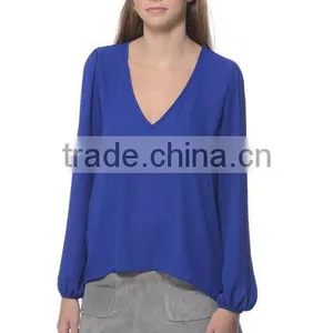 Fashion Sexy Indian Women Long Sleeve V Neck In Blouse Girls Solid Color Casual Chiffon Shirts thumbnail-3