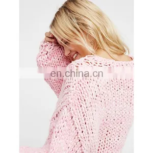 Womens Handmade Crew Neck Pullover Loose Oversized Kintted Sweater thumbnail-5