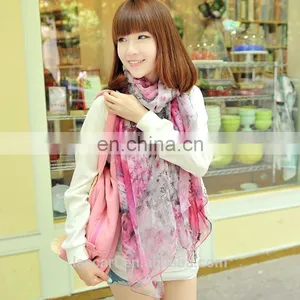 Environmental Printing Scarves Women's Flowers Shawl Deep Purple thumbnail-4