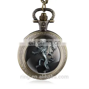 Game of Thrones Pocket Watch Glass Lion Pendant Bronze Pocket Watch thumbnail-3