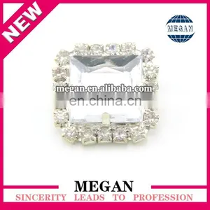 Flatback Square Shape Silver Rhinestone Crystal Button thumbnail-1