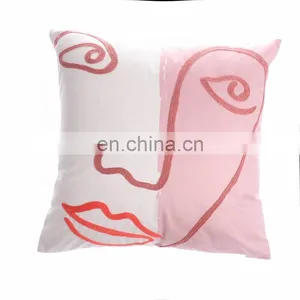 Latest Design Cute Digital Print Crewel Face Embroidery Cushion Covers thumbnail-2