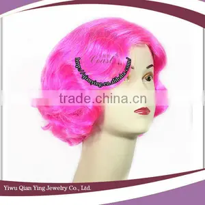 Cheap Womens Celebrating Pink Short Curly Party Wigs thumbnail-2
