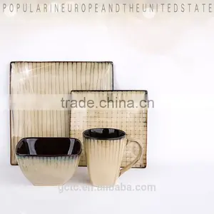 16-piece Stoneware Square Dinnerware Set With Stripe Design thumbnail-1