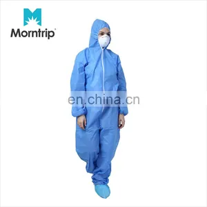 Best Selling Type 5 6 Zipper Closure Without Flap Elastic Back Waist Lightweight SMS Blue Coveralls Clothing With Hood thumbnail-5