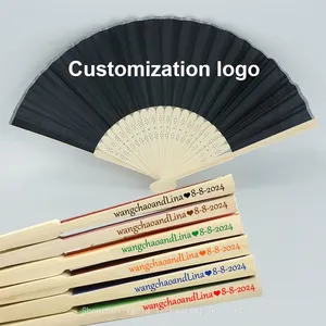 High Quality Personalized Custom Printing Wedding Bamboo Round Folding Hand Fan thumbnail-1