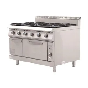 Commercial 6-Burner Gas Cooker With Oven & Cabinet - 37.3kW Fan Power, 304 Stainless Steel thumbnail-1