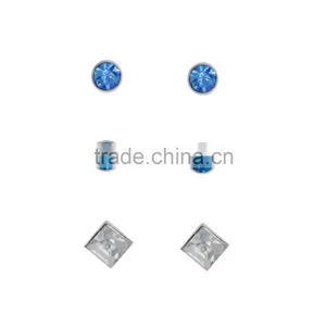 New 2016 3 Pairs Multiple Shapes Blue and White Rhinestone Jewelry Earring Sets thumbnail-1