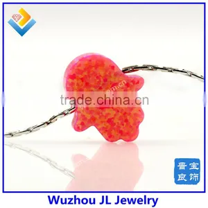 Wholesale Price Synthetic Pink Opal Hamsa/Hand Opal 925 Sterling Silver Opal Hamsa Necklace thumbnail-1