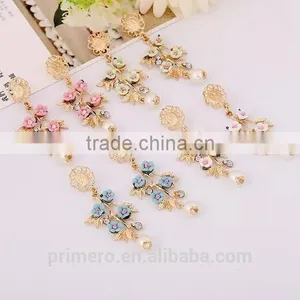 Cheap Flower Branch Rhinestone Pearl Drop Dangle Earrings Chinese Jewelry thumbnail-5
