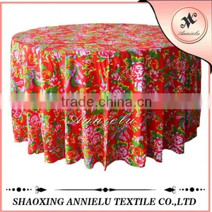Hot Sale 100%cotton Red Peony Printed Table Cloth thumbnail-1