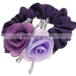 High-end Hair Headwear Soft Double Color Bead Curtain Rose Hair Rope Hair Bands Elastic thumbnail-1