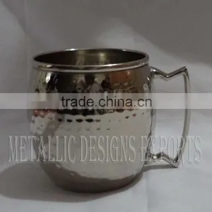 Stainless Steel Moscow Mule Barrel Hammered Mug With Brass Handle Nickel Plated thumbnail-1
