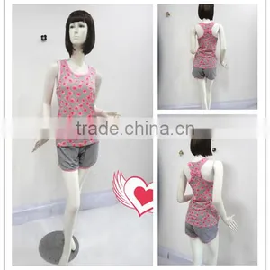Personality Flowers Stripe Sleeveless Pajamas Women thumbnail-1