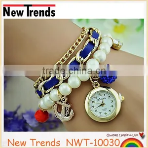 2015 High Quality Fashion Pearl Ladies Wrist Watch Pearl Bracelet Watch thumbnail-1