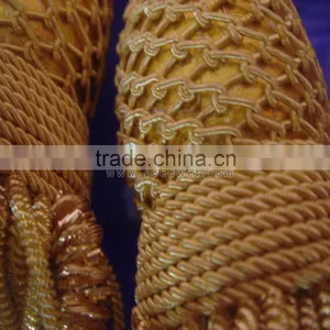 Vintage Looped Cord Tassels Gold With Bullion Wire Material and Big Caterpillar thumbnail-2
