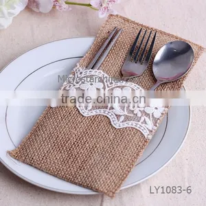 IN STOCK HandMade Wedding Natural 27*18cm Burlap Holder Pocket thumbnail-4