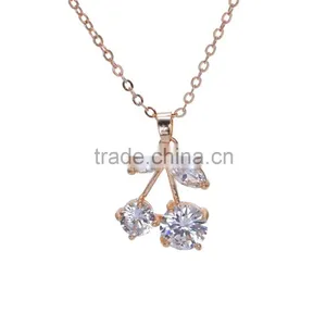 Lovely Cherry Charm Fashion Gold-Tone Clear Cubic Zirconic Necklace For Women thumbnail-1