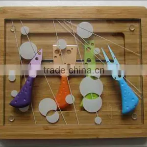 Cheese Kinfe Set 4 With Glass Board and Bamboo Box thumbnail-1