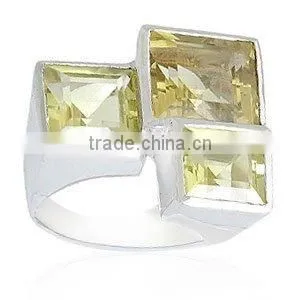 Big Stone Ring Designs, Lemon Quartz Silver Ring thumbnail-1