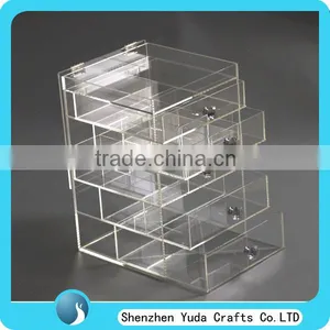 Deluxe Diamond Handle Clear Acrylic Makeup Organizer 5 6 7 Drawer Kardashian-style Storage Box Cube Case w Flip Top Quality thumbnail-4